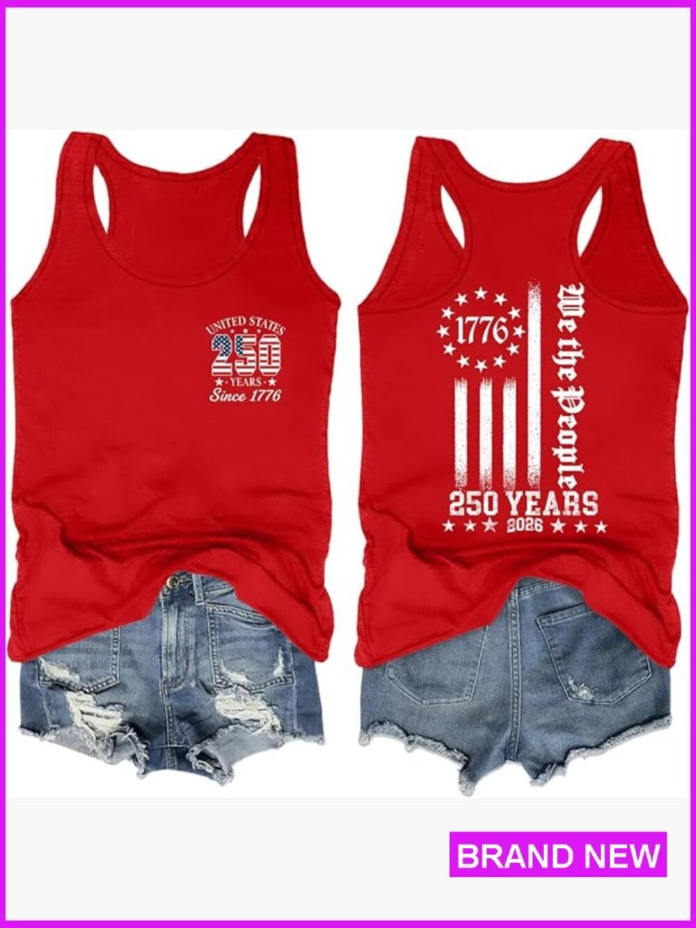 USA Flag Sleeveless Tank Top Patriotic 4th of July 250th Anniversary Freedom Tee